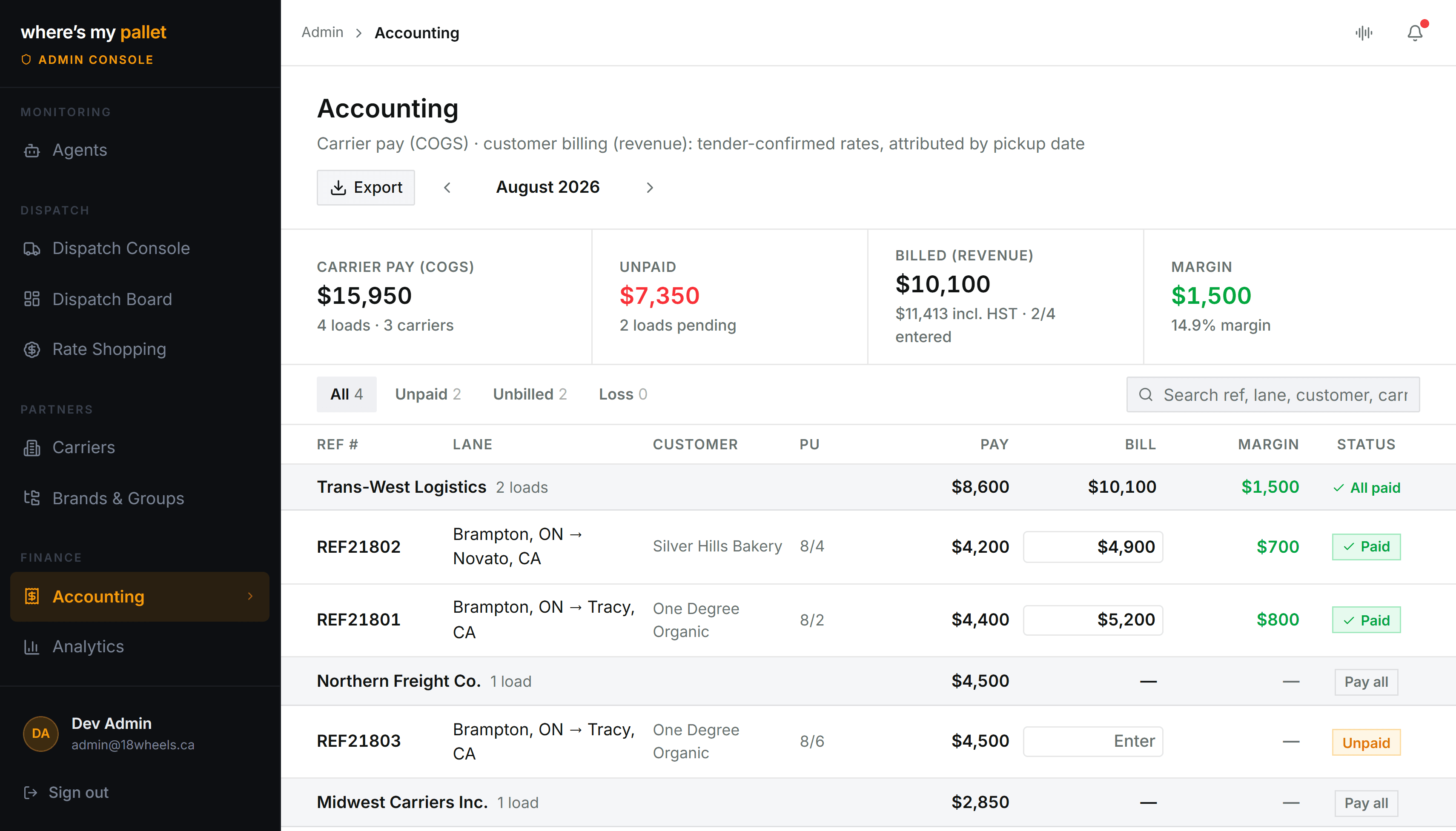 Settlement ledger