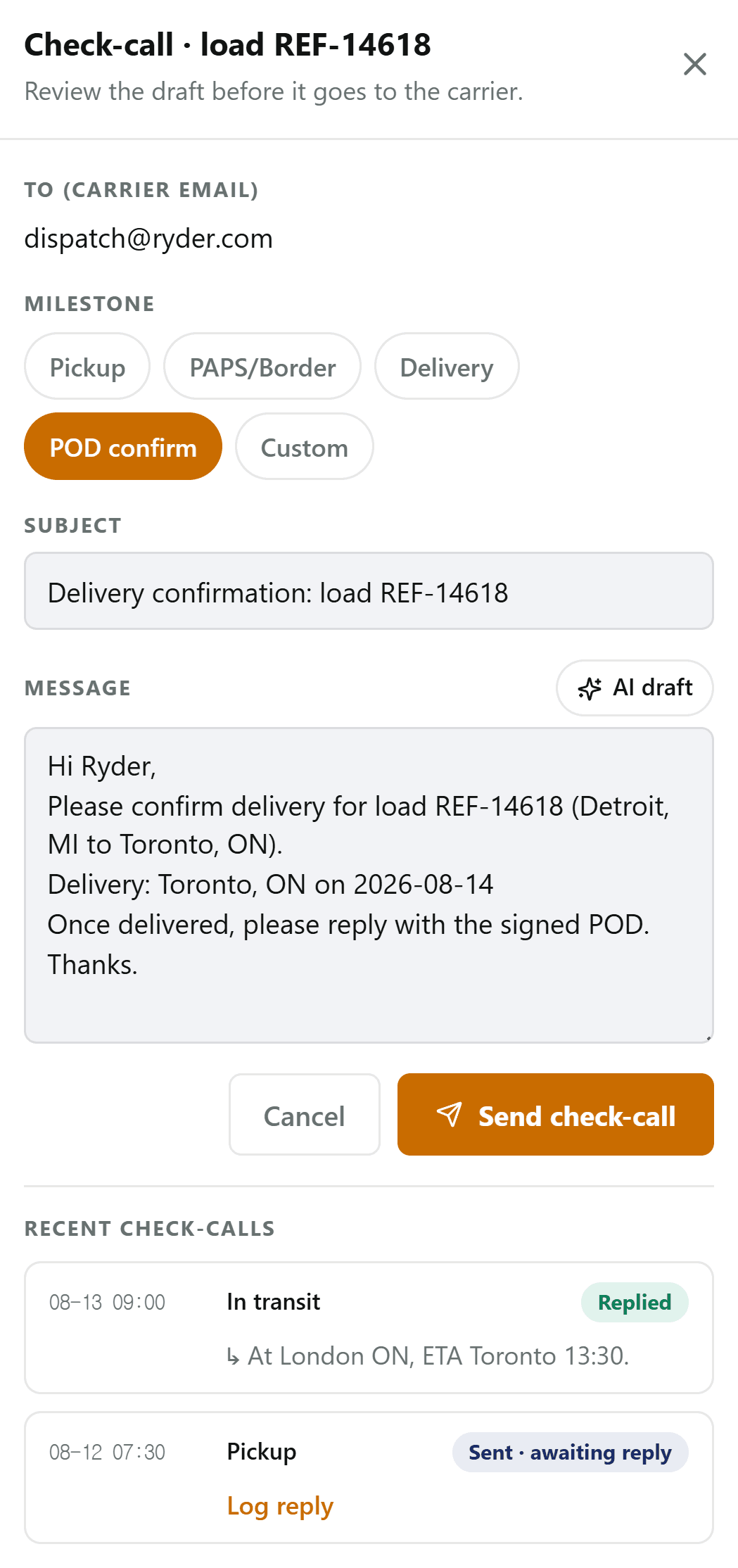 Check-calls mobile