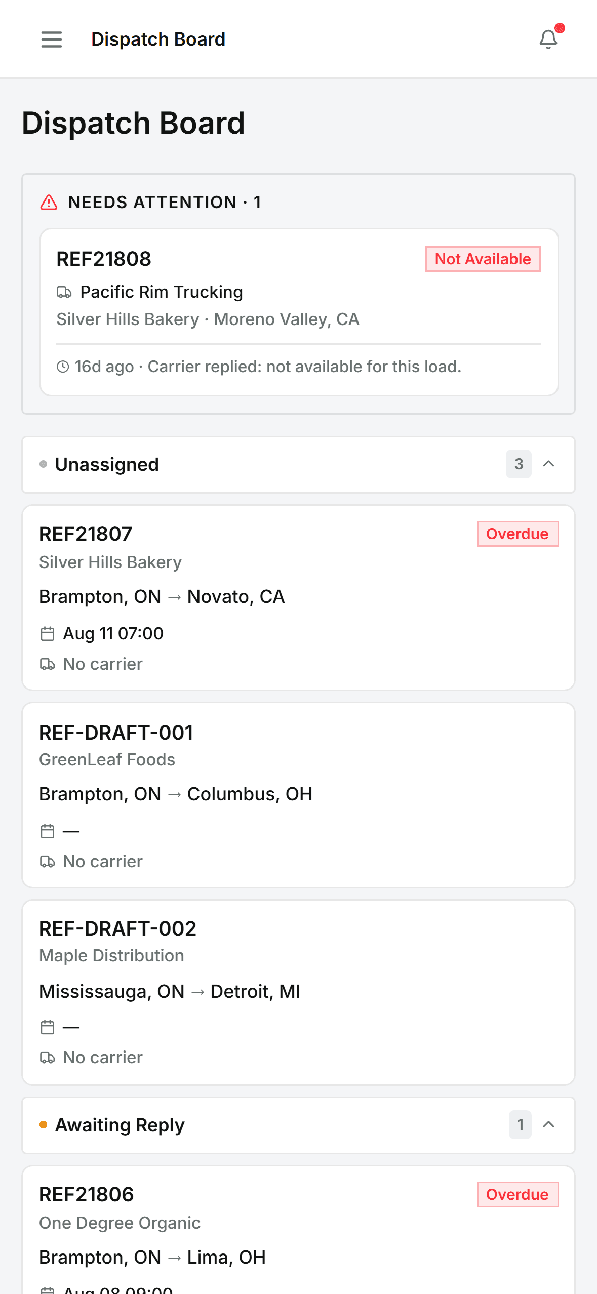 Dispatch board mobile